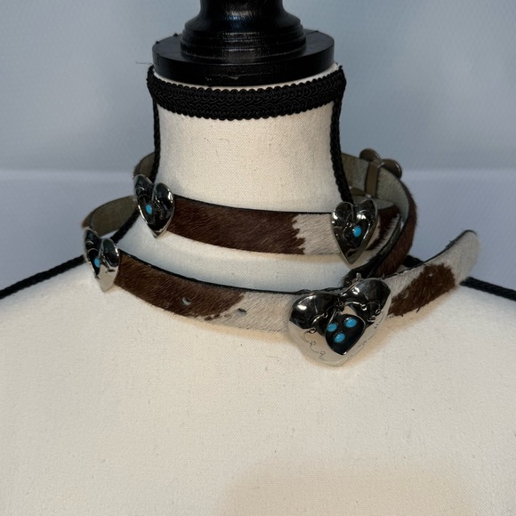 Vintage Nickel Silver Turquoise Heart Concho Western Belt main image 7